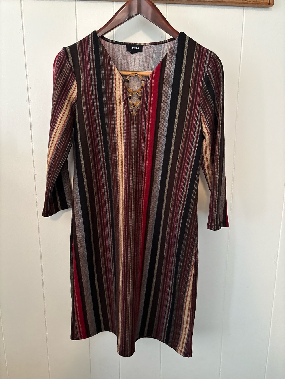 Tacera Striped V-Neck Tunic dress with Tortoiseshell Rings